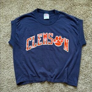 Vintage Clemson University Navy Orange Tigers Cap Sleeve Crop T Shirt Muscle Tee